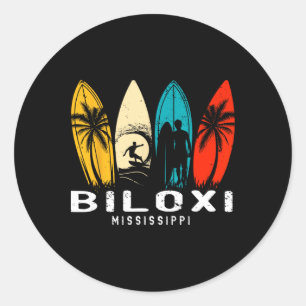 Sticker Rond Conception de surfeur rétro Mississippi Biloxi