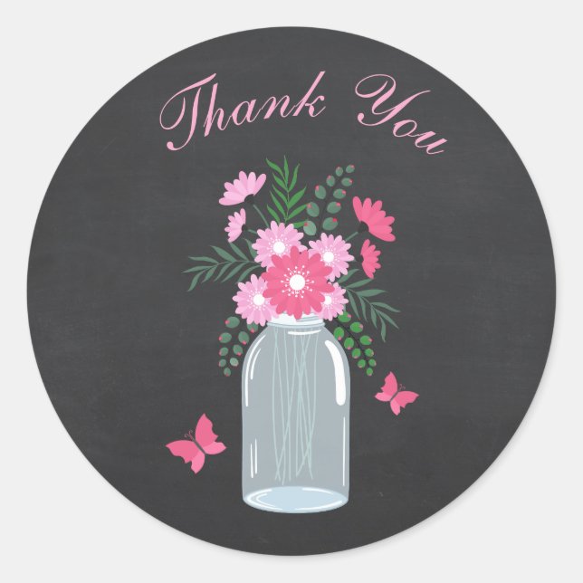 Sticker Rond Conception de tableau noir Fleur Jar Mason (Devant)