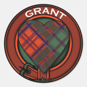 Sticker Rond Conception de tartan de coeur de Grant