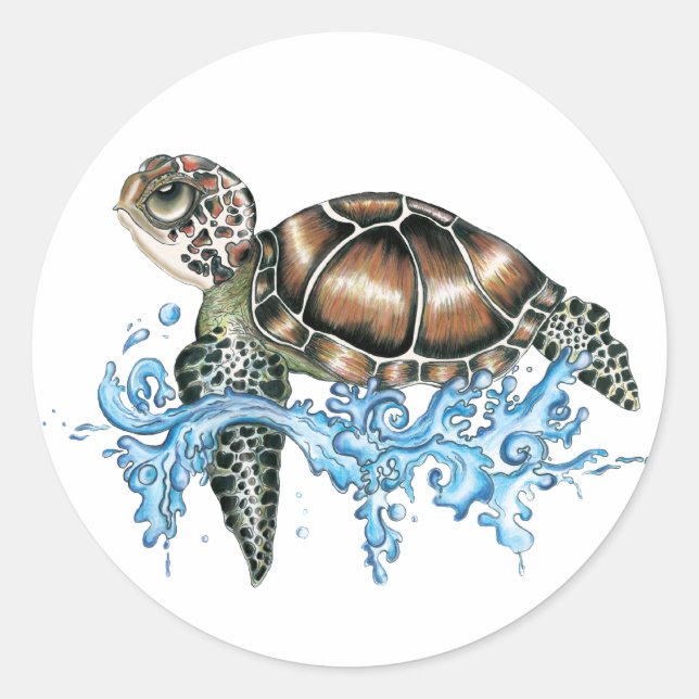 Sticker Rond conception de tortue de mer (Devant)