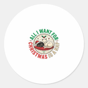 Sticker Rond Conception de vacances de sieste de chat de Noël