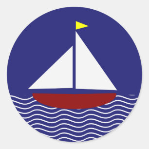 Sticker Rond Conception de voilier de bleu marine et de rouge