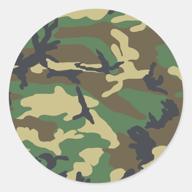 Sticker Rond Conception de Woodland Camouflage (Devant)