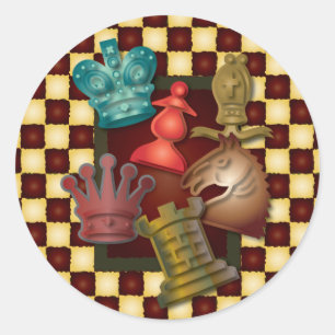 Sticker Rond Conception des échecs King Queen Knight Bishop Paw