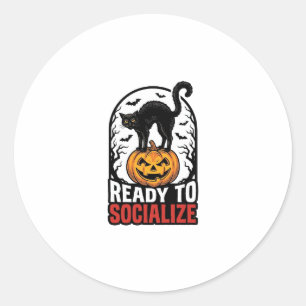 Sticker Rond Conception d'humour de fête de chat Halloween soci
