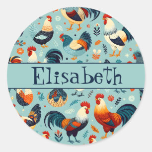 Sticker Rond Conception du poulet et du coq Personnaliser