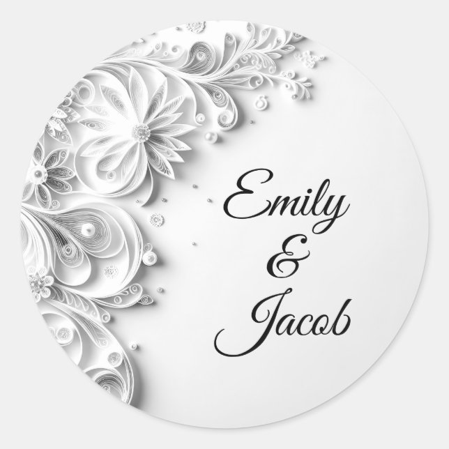 Sticker Rond Conception élégante de découpe papier de mariage (Devant)