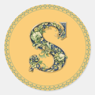 Sticker Rond Conception florale Monogramme S, générée par A-1,