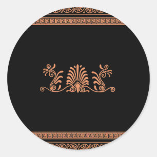 Sticker Rond Conception florale noire et orange de style du