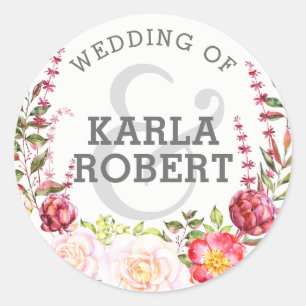 Sticker Rond Conception Mariage de couronnes florales colorées