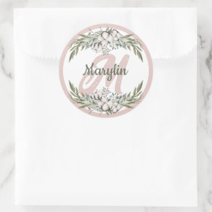 Sticker Rond Conception minimale de fleurs de coton en monogram