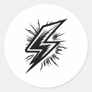 Sticker Rond Conception minimaliste de la foudre en noir et bla