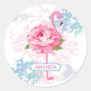 Sticker Rond Conception monographique florale flamand rose