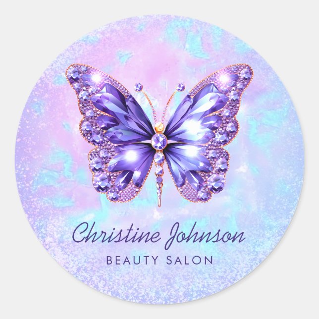 Sticker Rond conception papillon violet (Devant)