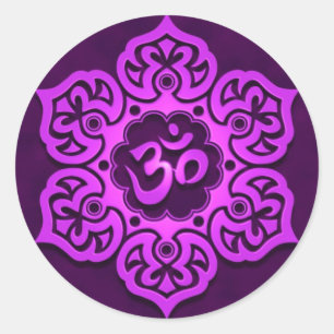 Sticker Rond Conception pourpre florale d'Aum