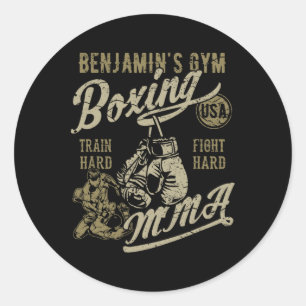 Sticker Rond Conception rétro de gym de Benjamin pour le nom