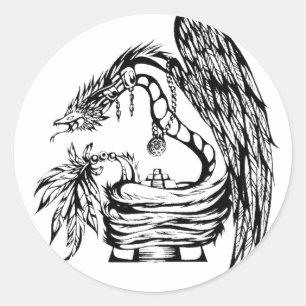 Sticker Rond Conception tribale de tatouage de quetzal