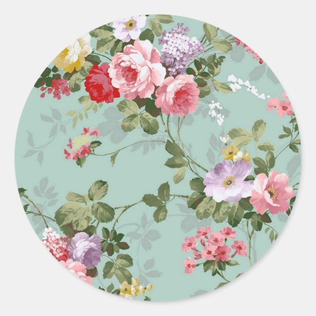 Sticker Rond Conception vintage de fleurs vertes (Devant)