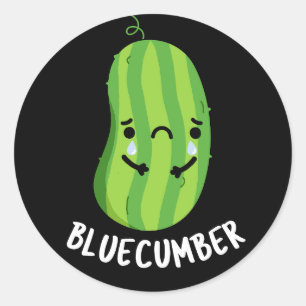 Sticker Rond Concombre bleu Funny Sad Veggie Cucumber Pun Dark 