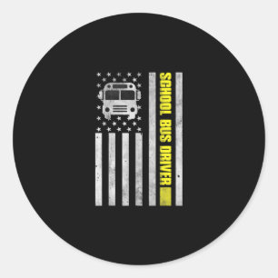 Sticker Rond Conducteur de bus scolaire Drapeau américain, Cond