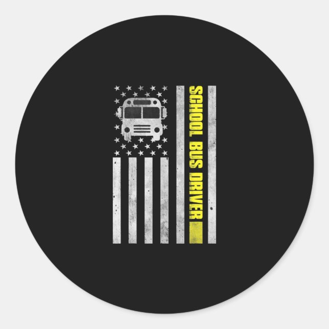 Sticker Rond Conducteur de bus scolaire Drapeau américain, Cond (Devant)