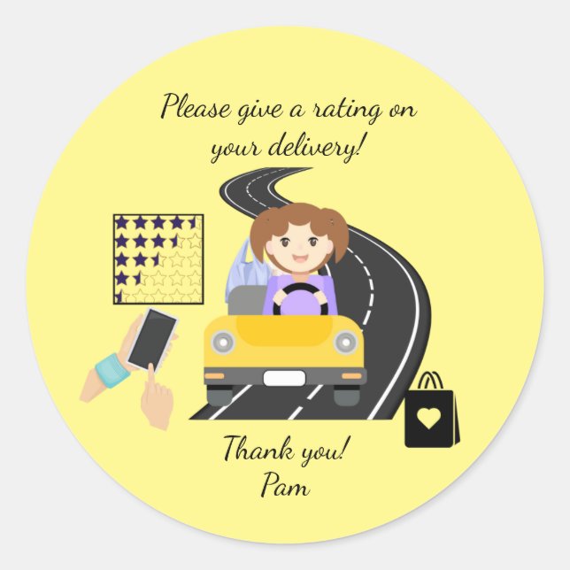Sticker Rond Conducteur de livraison femme Veuillez donner une  (Devant)
