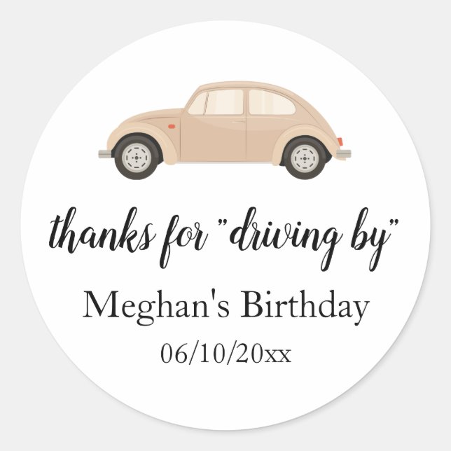 Sticker Rond Conduire par anniversaire merci (Devant)