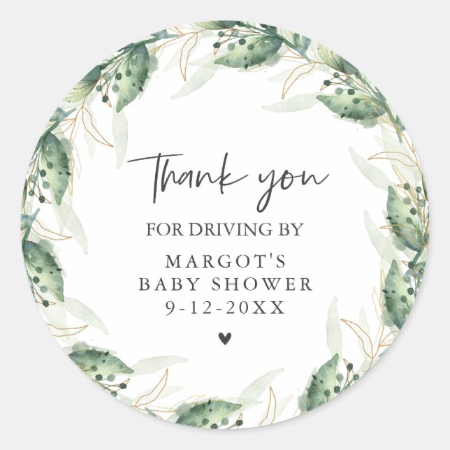Sticker Rond Conduire Par Baby shower Verdure Et Or (Devant)