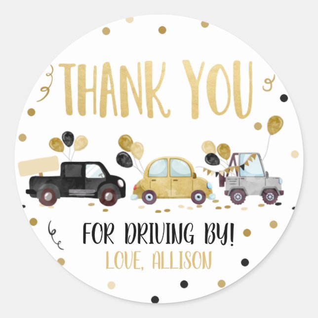 Sticker Rond Conduite En Voiture Merci Gold Girl Parade Party (Devant)