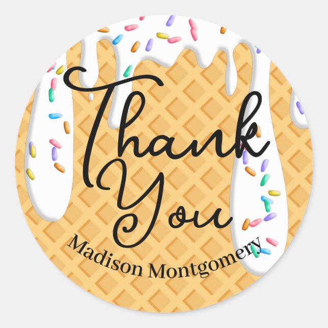 Sticker Rond Cône De Crème De Glace Avec Vanille Frosting & Spr (Devant)