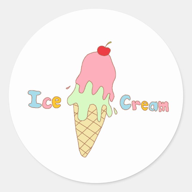 Sticker Rond Cône de crème glacée à la menthe fraise (Devant)