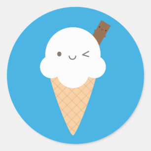 Sticker Rond Cone de crème glacée Kawaii