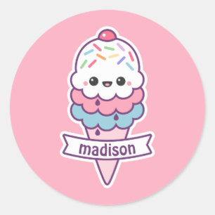 Sticker Rond Cone de crème glacée Kawaii