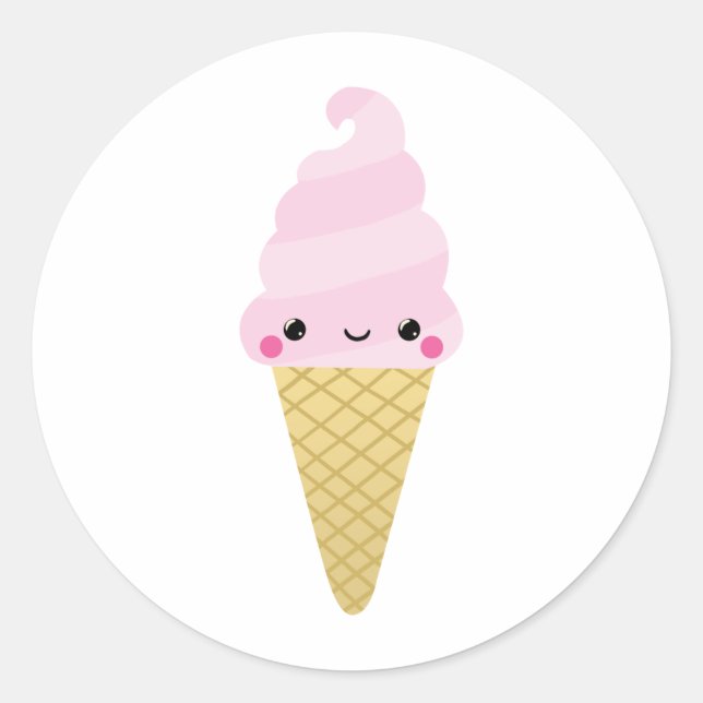 Sticker Rond Cone de crème glacée Kawaii (Devant)
