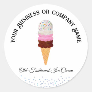 Sticker Rond Cône de crème glacée napolitaine avec arroses