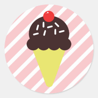 Sticker Rond Cône de crème glacée rétro au chocolat avec rayure