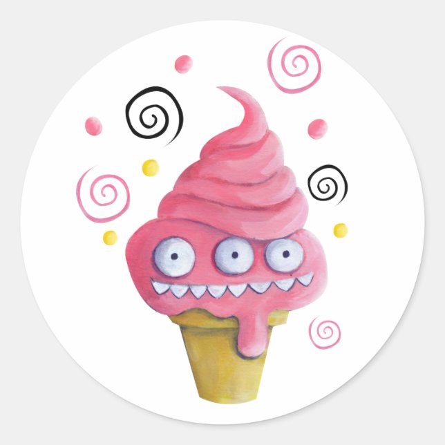 Sticker Rond Cône de crème glacée rose Monster (Devant)