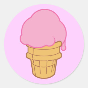 Sticker Rond Cône de glace rose