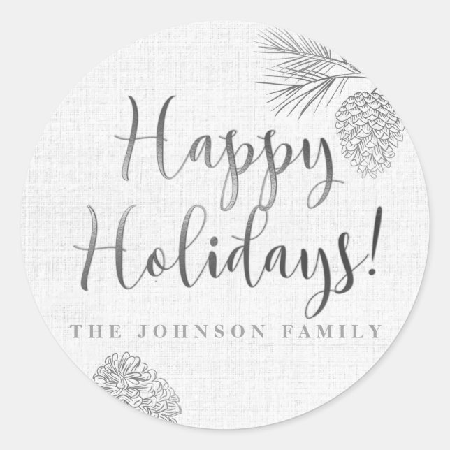 Sticker Rond Cône de pin argenté, Vacances (Devant)