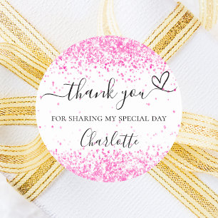 Sticker Rond confetti blanc rose chaud merci