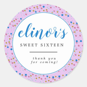 Sticker Rond Confetti bleu rose moderne doux 16 Merci