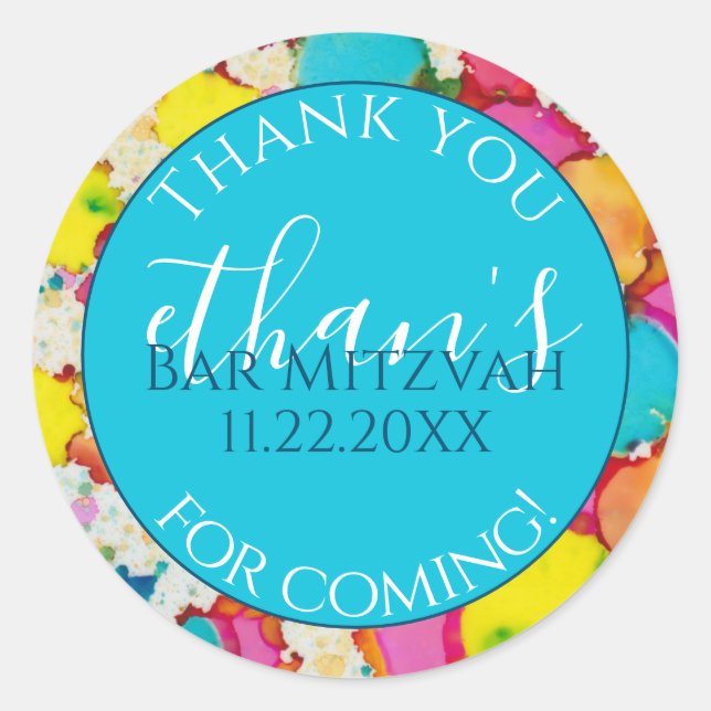 Sticker rond Confetti Design Bar ou Bat mitzvah (Devant)