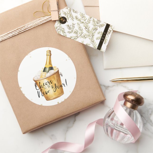 Sticker Rond Confetti d'or à la nouvelle année (Cadeaux)