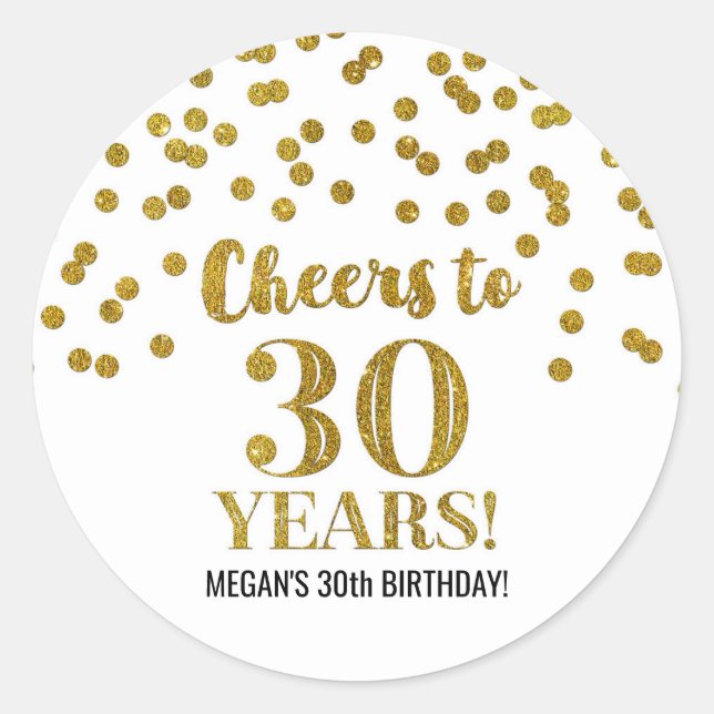 Sticker Rond Confetti d'or de 30 ans (Devant)
