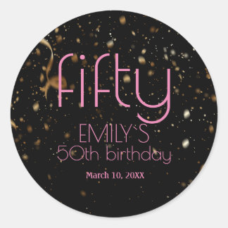 Sticker Rond Confetti d'or noir moderne 50e anniversaire