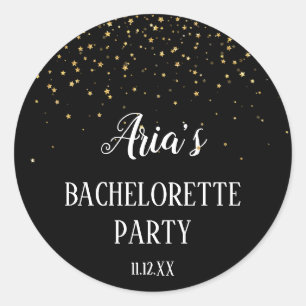 Sticker Rond Confetti d'or sur Black Bachelorette Party