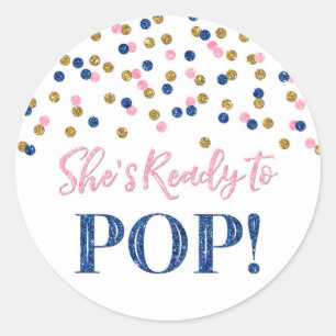 Sticker Rond Confetti en or bleu rose Elle est prête à faire la