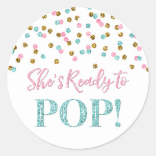Sticker Rond Confetti en or bleu rose Elle est prête à faire la