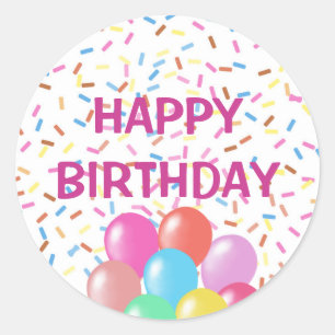 Sticker Rond Confetti et ballons colorés Joyeux anniversaire