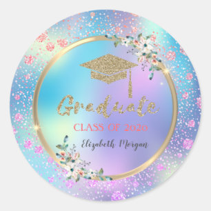 Sticker Rond Confetti, Fleurs, Holographie, Parties scintillant
